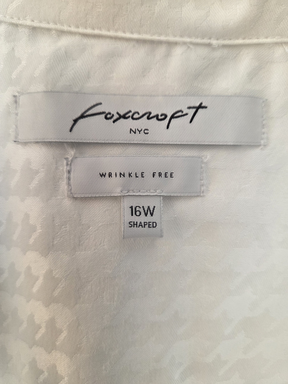 Foxcroft White On White Herringbone Textured Button-Front Blouse. Extra Long - Picture 6 of 13